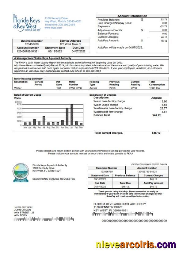 Editable USA Florida Florida Keys Utility Bill Template In Word And PDF Format