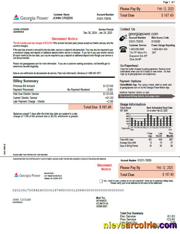 Editable USA Georgia Power Template In Word And PDF Formats, Version 2