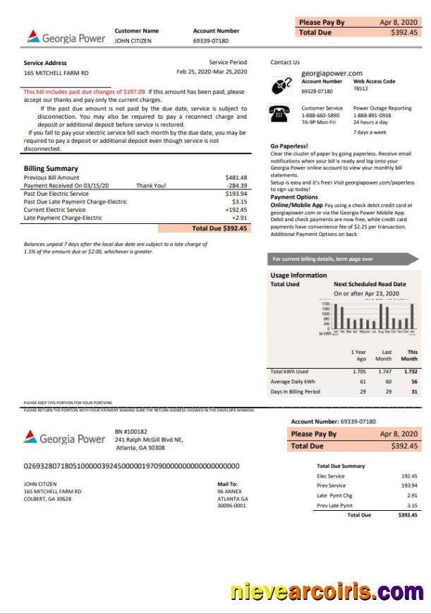 Professional USA Georgia Power Utility New Brand Bill Template In Word And PDF Format, Fully Editable