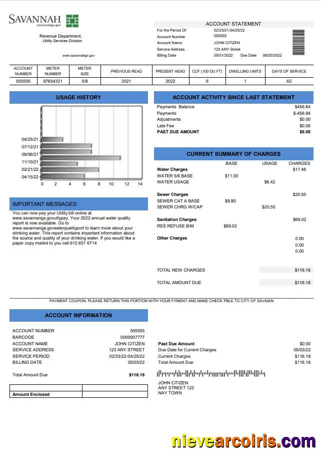 Premium USA Georgia Savannah Utility Bill Template In Word And PDF Format