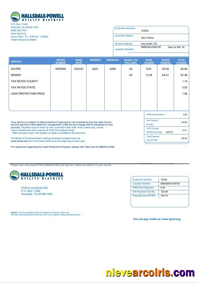 Realistic USA Hallsdale Powell Utility Bill Template In Word And PDF Format