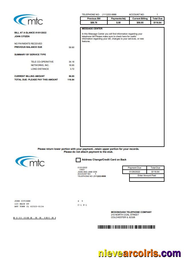 Editable USA Illinois MTC Utility Bill Template In Word And PDF Format