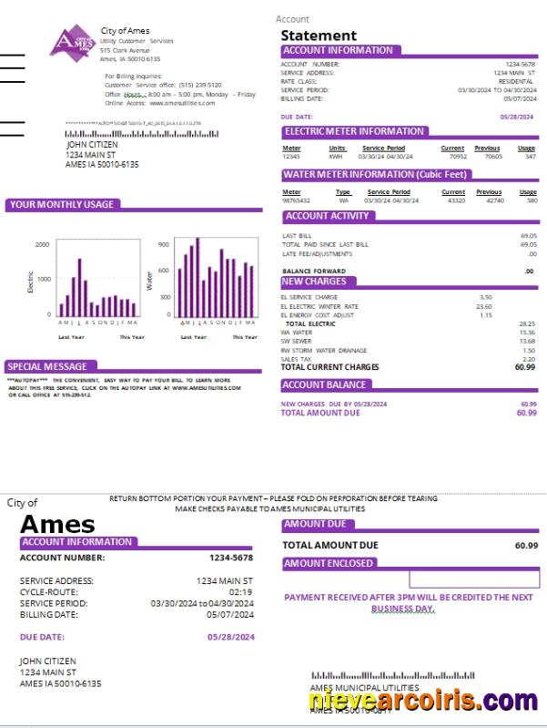 USA Iowa City Of Ames Utility Bill Scr Photolook