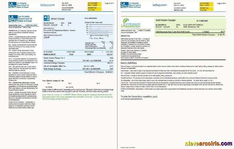 Professional USA LA DWP Utility Bill Template In Word And PDF Formats, 4 Pages, Version 2, 3 4 Pages