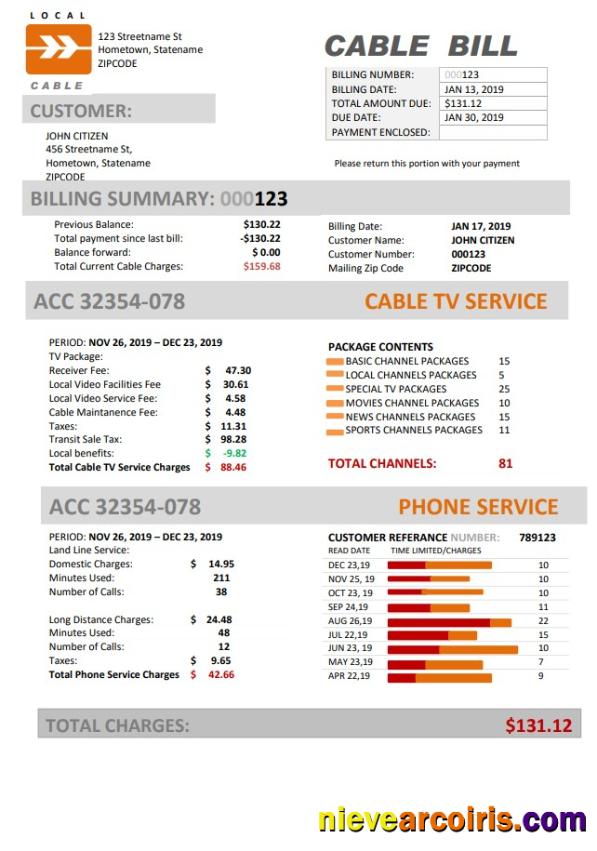 Premium USA Marine Local Cable Utility Bill Template In Word And PDF Format (.doc And .pdf)