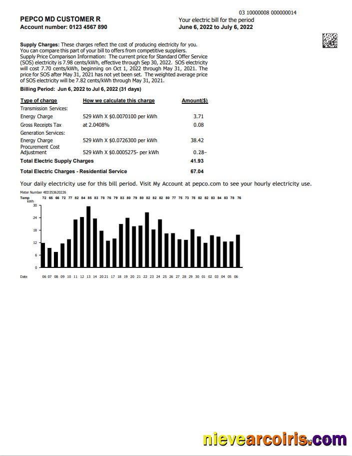 Professional USA Maryland Pepco Utility Bill, Word And PDF Template, 3 Pages 3