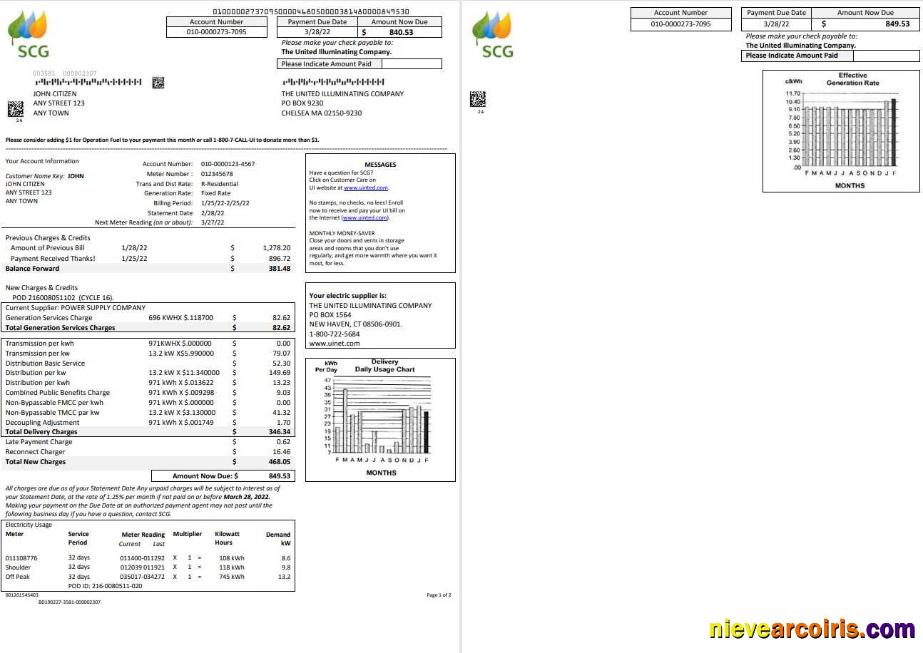 Premium USA Massachusetts Chelsea SCG The United Illuminating Company, Word And PDF Template, 2 Pages