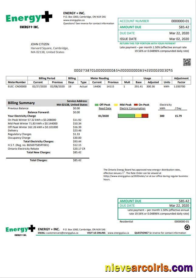 Realistic USA Massachusetts Energy Plus Electricity Utility Bill Template In Word And PDF Format