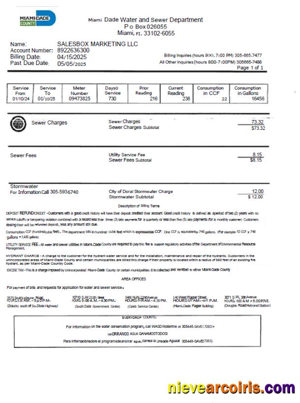 Editable USA Miami Dade Utility Bill Template In Word And PDF Formats