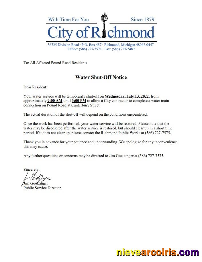 Premium USA Michigan City Of Richmond Water Utility Bill Shutoff Notice, Word And PDF Template