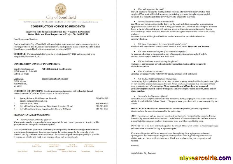 Editable USA Michigan City Of Southfield Utility Water And Construction Shut Off Notice, Word And PDF Template, 3 Pages 1 2