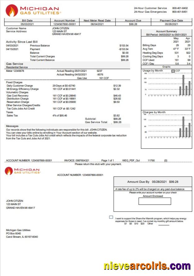 Premium USA Michigan Gas Utilities Utility Bill Template In Word And PDF Format Version 2