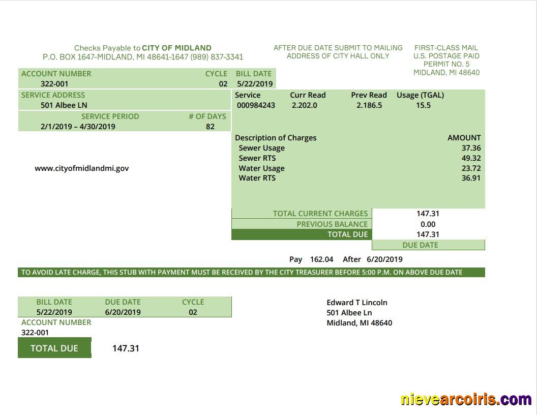 Professional USA Michigan Water Utility Bill Template In Word And PDF (.doc And .pdf) Format
