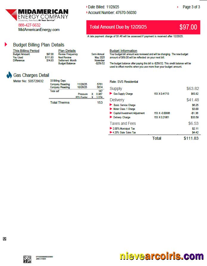 Editable USA MidAmerican Energy Company Utility Bill Template In Word And PDF Formats, 3 Pages, 3rd Page