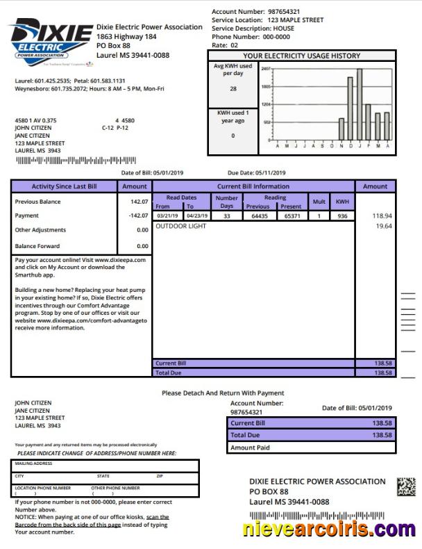 Professional USA Mississipi Dixie Electric Utility Bill Template In Word And PDF Format