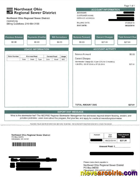 Editable USA NRTHEAST OHIO REGIONAL SEWER DISTRICT Utility Bill Word And PDF Template