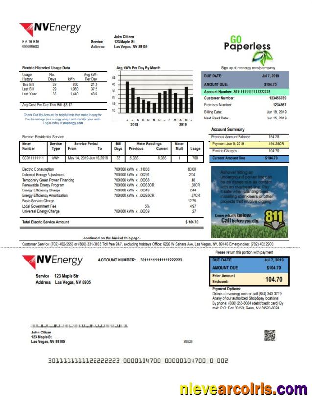 Professional USA Nevada NV Energy Utility Bill Template In Word And PDF Format