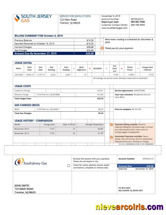 Premium USA New Jersey Gas Utility Bill Template In Word And PDF Format (.doc And .pdf)