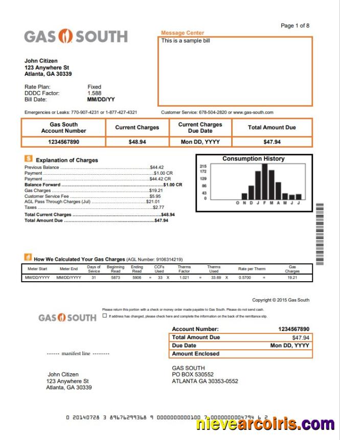 Editable USA New York Gas South Utility Bill Template In Word And PDF Format