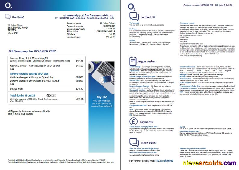 Professional USA O2 Utility Bill Template In Word And PDF Formats, 2 Pages, Version 3