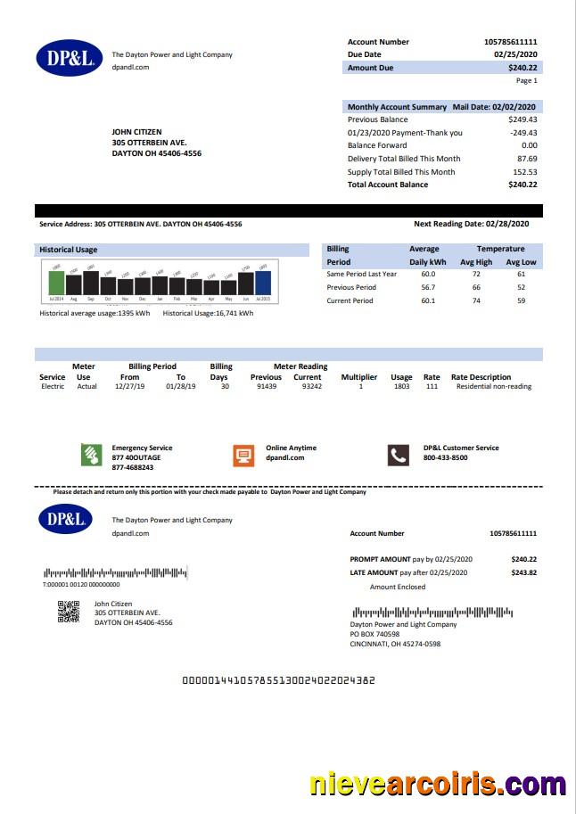 Editable USA Ohio DP&L Utility Bill Template In Word And PDF Format