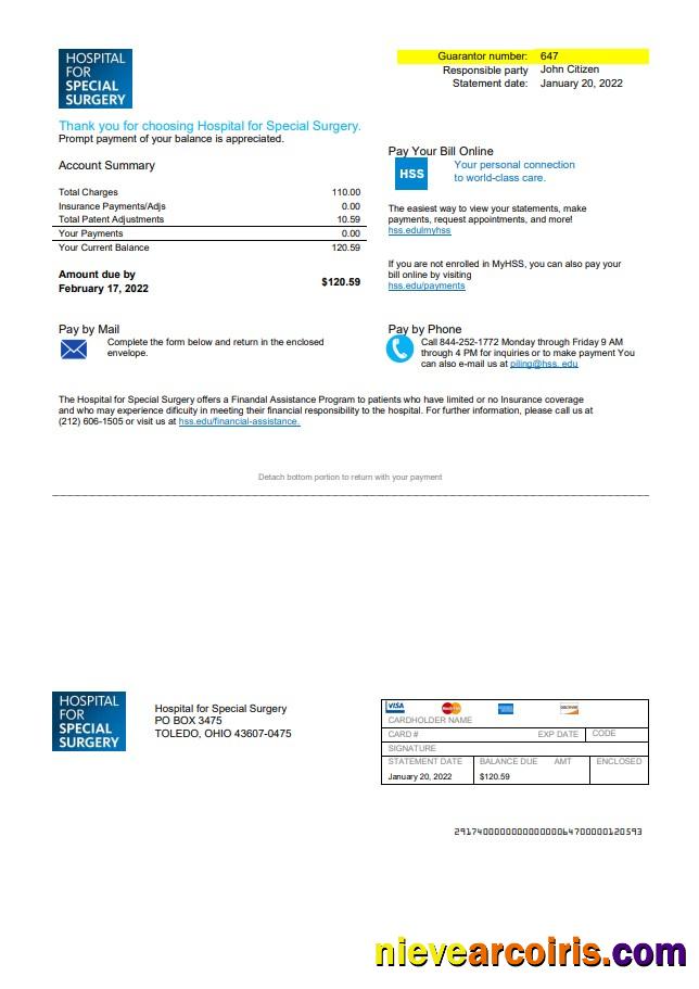 Editable USA Ohio Hospital For Special Surgery Utility Bill Template In Word And PDF Format