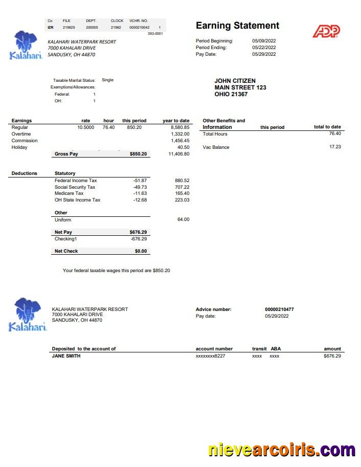 Realistic USA Ohio Kalahari Waterpark Resort Utility Bill Template In Word And PDF Format