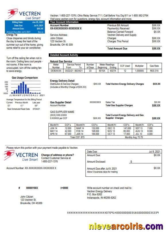 Editable USA Ohio Vectren Energy Utility Bill Template In Word And PDF Format