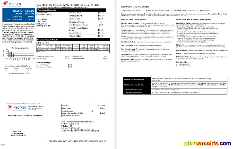 USA Ohio Vectren Gas Utility Bill, Version 2 Preview