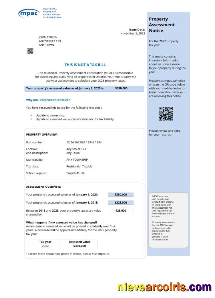 Professional USA Ontario MPAC Utility Bill, PDF And Word Download Template