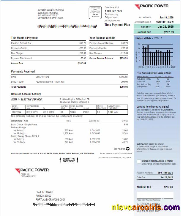 Premium USA PACIFIC POWER Utility Bill Word And PDF Template