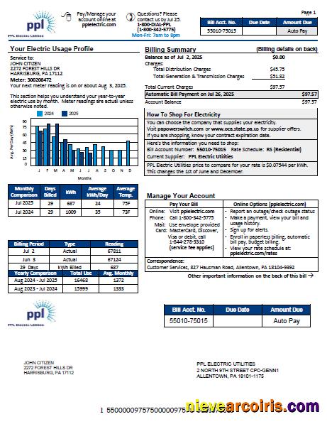 Professional USA PPL Electric Utility Bill Template In Word And PDF Formats, Version 3