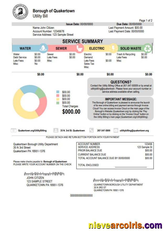 Premium USA Pennsylvania Quakertown Borough Utility Bill Template In Word And PDF Format