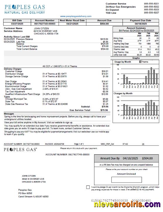 Realistic USA Peoples Gas Utility Bill Template In Word And PDF Formats, Version 2