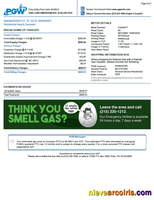 Realistic USA Philadelphia Gas Works Utility Bill Template In Word And PDF Formats, 3 Pages. 3rd Page