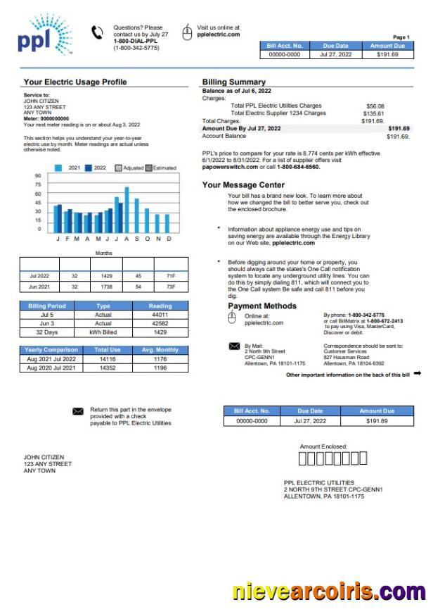 Premium USA Philadelphia PPL Utility Bill Template In Word And PDF Format