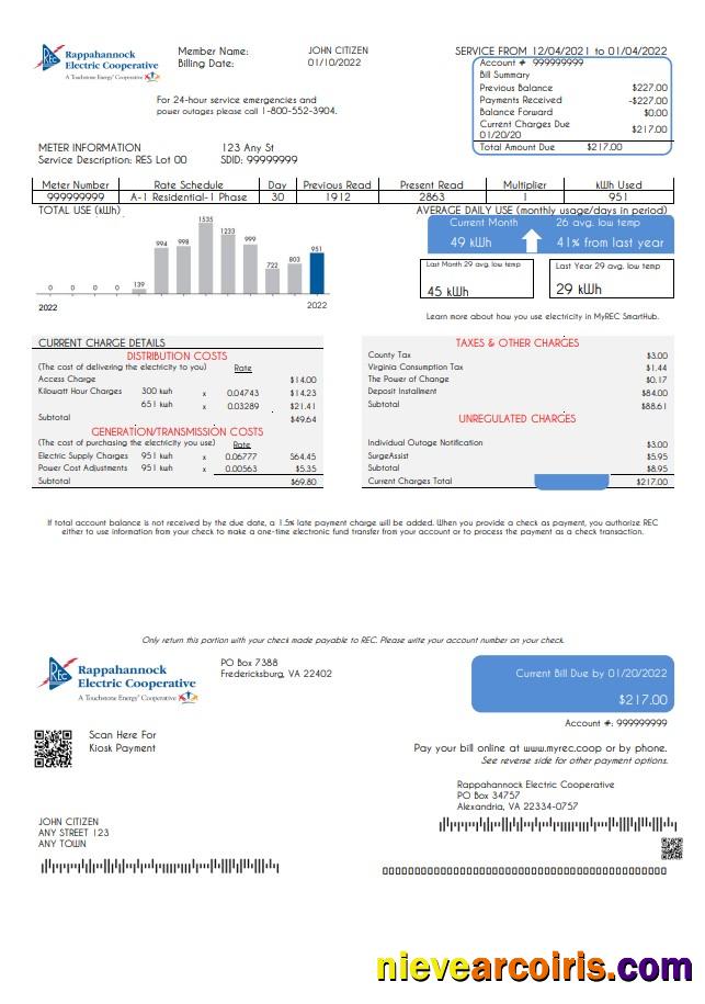 Professional USA Rappahannock Electric Cooperative Utility Bill Template In Word And PDF Format