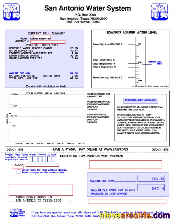Professional USA SAN ANTONIO WATER SYSTEM Utility Bill Word And PDF Template