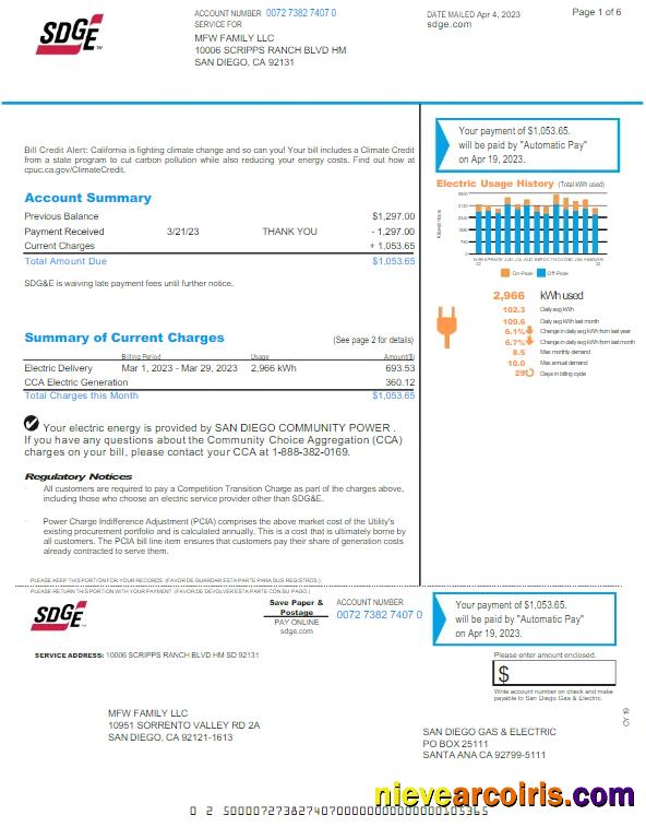 Premium USA SDGE Utility Bill Word And PDF Template