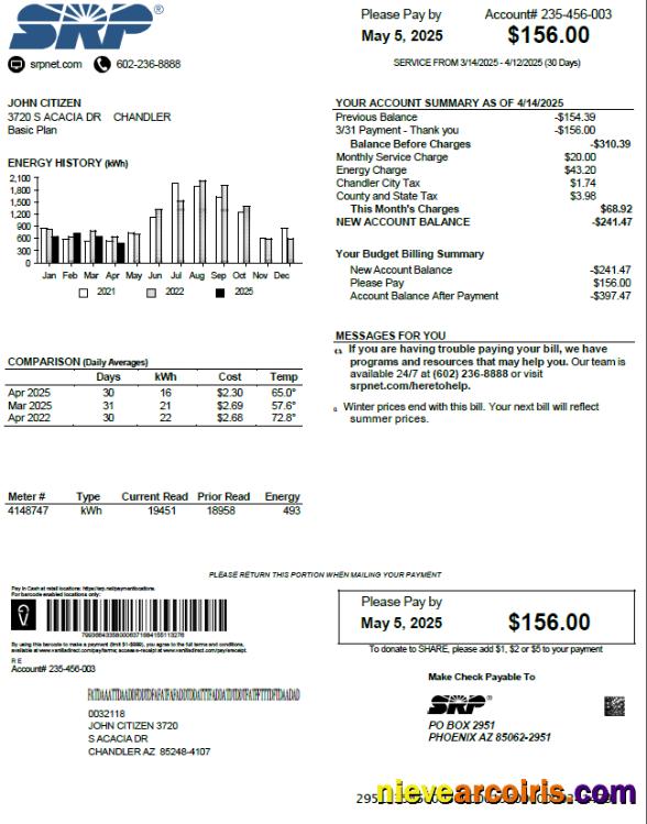 Premium USA SRP Utility Bill Template In Word And PDF Formats
