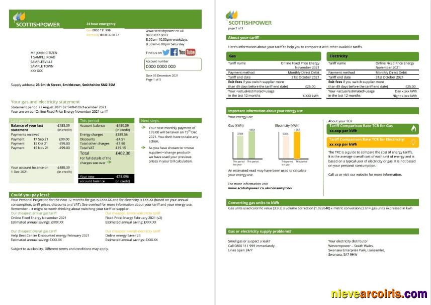 Premium USA ScottishPower Utility Bill Template In Word And PDF Format (3 Pages) 1 2