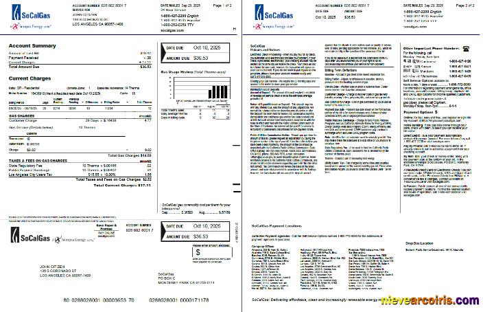 Premium USA So Cal Gas Utility Bill Template In Word And PDF Formats, 2 Pages, Version 2