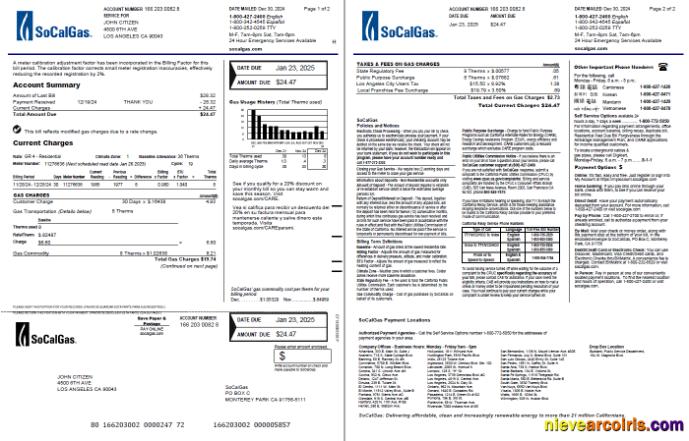 Editable USA So Cal Gas Utility Bill Template In Word And PDF Formats, 2 Pages, Version 4