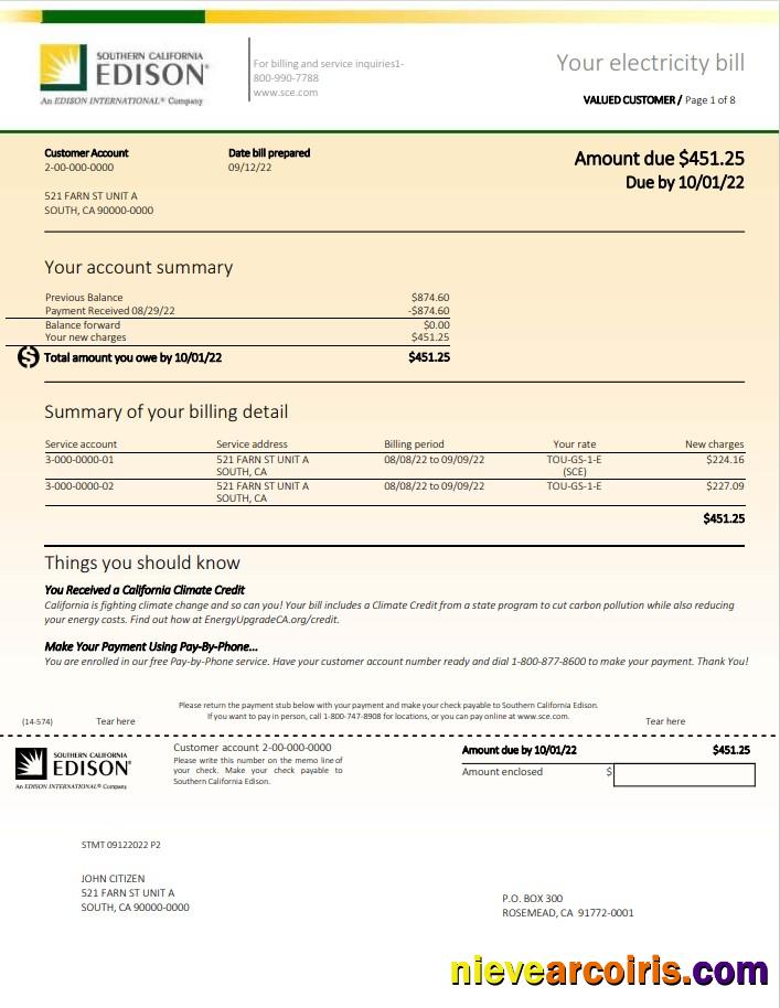 Premium USA Southern California Edison Utility Bill Template In Word And PDF Format