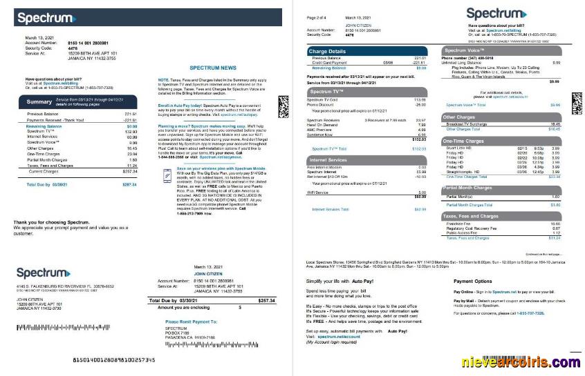 Professional USA Spectrum Utility Bill Template In Word And PDF Format (4 Pages) 1 2