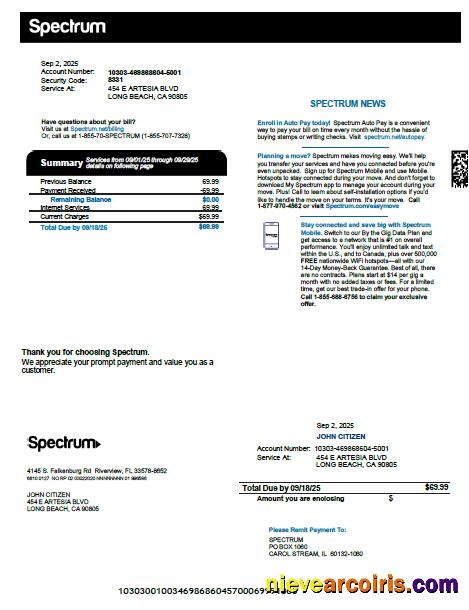 Premium USA Spectrum Utility Bill Template In Word And PDF Formats, Version 3