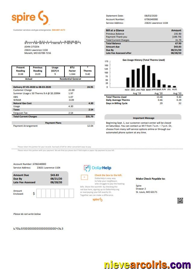 Editable USA Spire Gas Utility Bill Template In Word And PDF Format