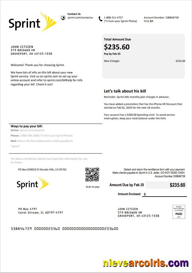 Premium USA Sprint (T Mobile) Utility Bill Template In Word And PDF Format