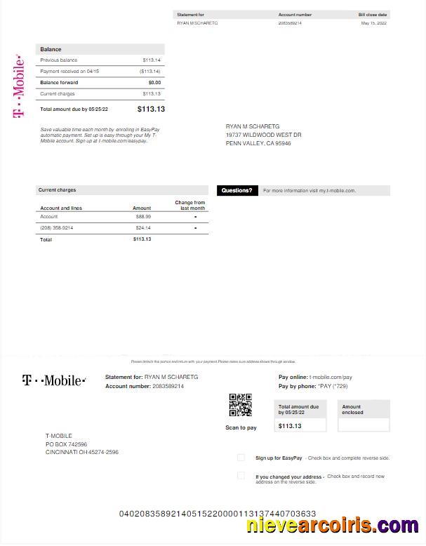 Professional USA T MOBILE Utility Bill Word And PDF Template