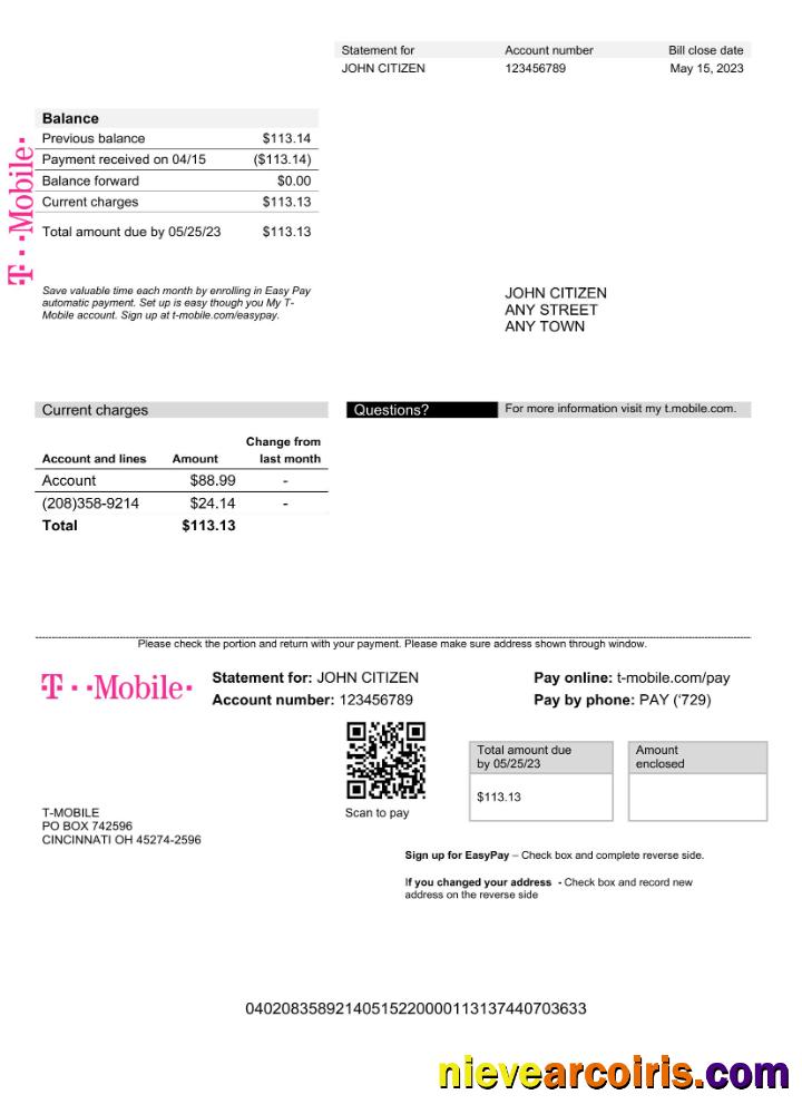 Editable USA T Mobile Utility Bill Word And PDF Template (1)